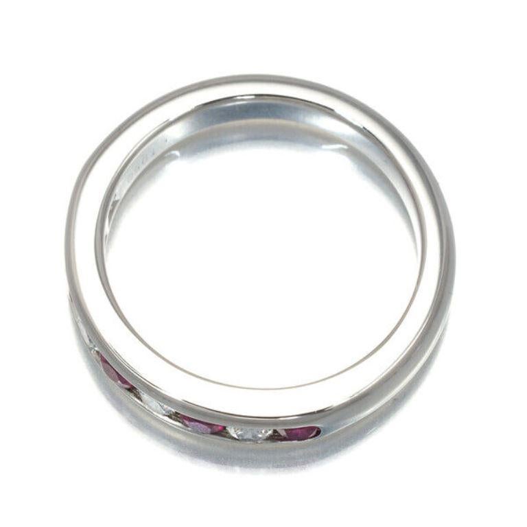 TIFFANY & Co. Platinum 3mm Half Circle Diamond Ruby Band Ring 4 For Sale 1