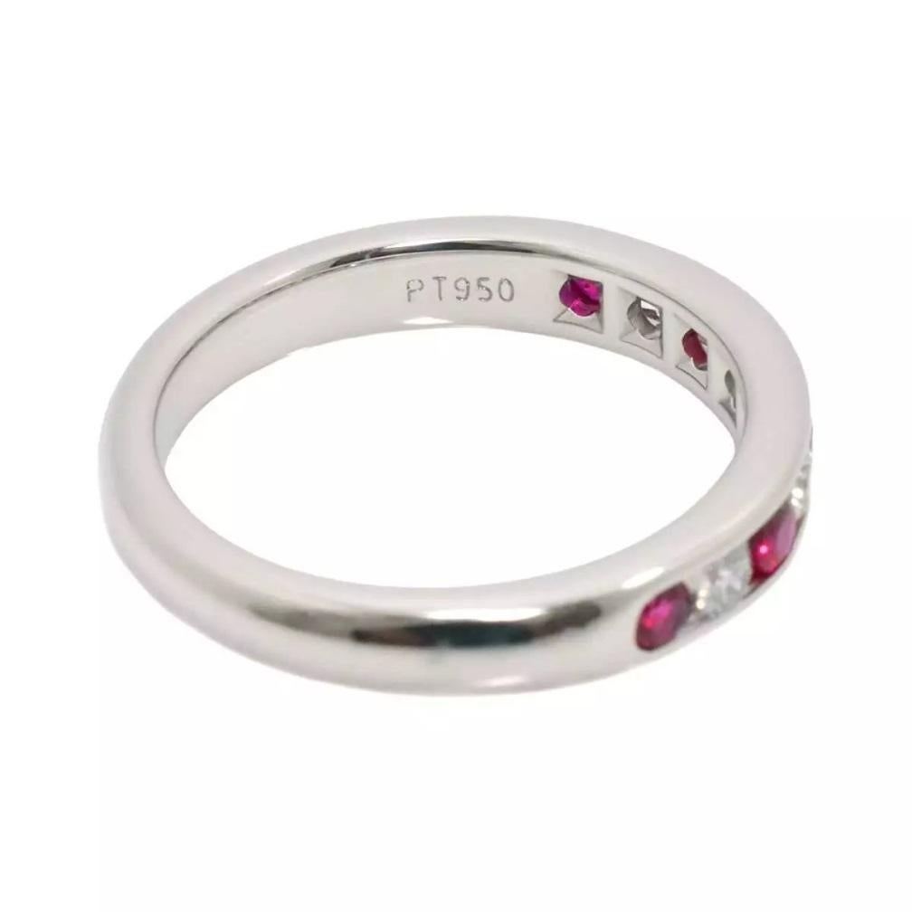 TIFFANY & Co. Platinum 3mm Half Circle Diamond Ruby Band Ring 4.5 For Sale 2