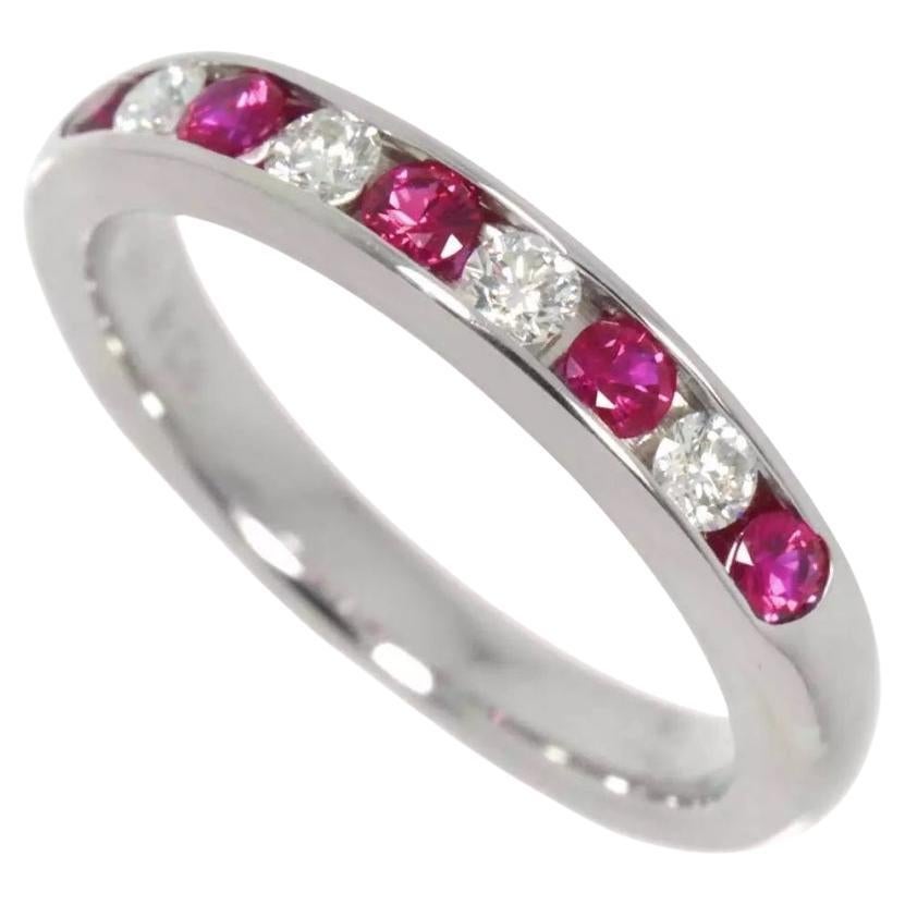 TIFFANY & Co. Platinum 3mm Half Circle Diamond Ruby Band Ring 4.5