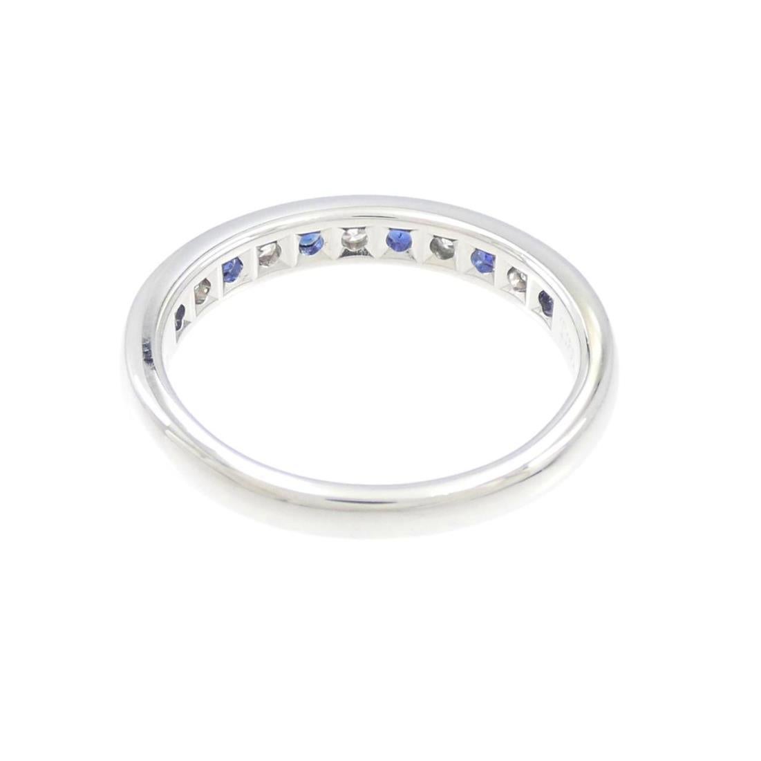 Women's TIFFANY & Co. Platinum 3mm Half Circle Diamond Sapphire Band Ring 6.5 For Sale