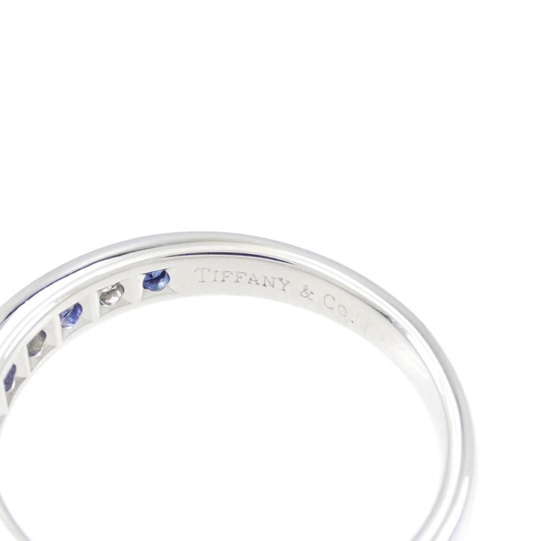 TIFFANY & Co. Platinum 3mm Half Circle Diamond Sapphire Band Ring 6.5 For Sale 1