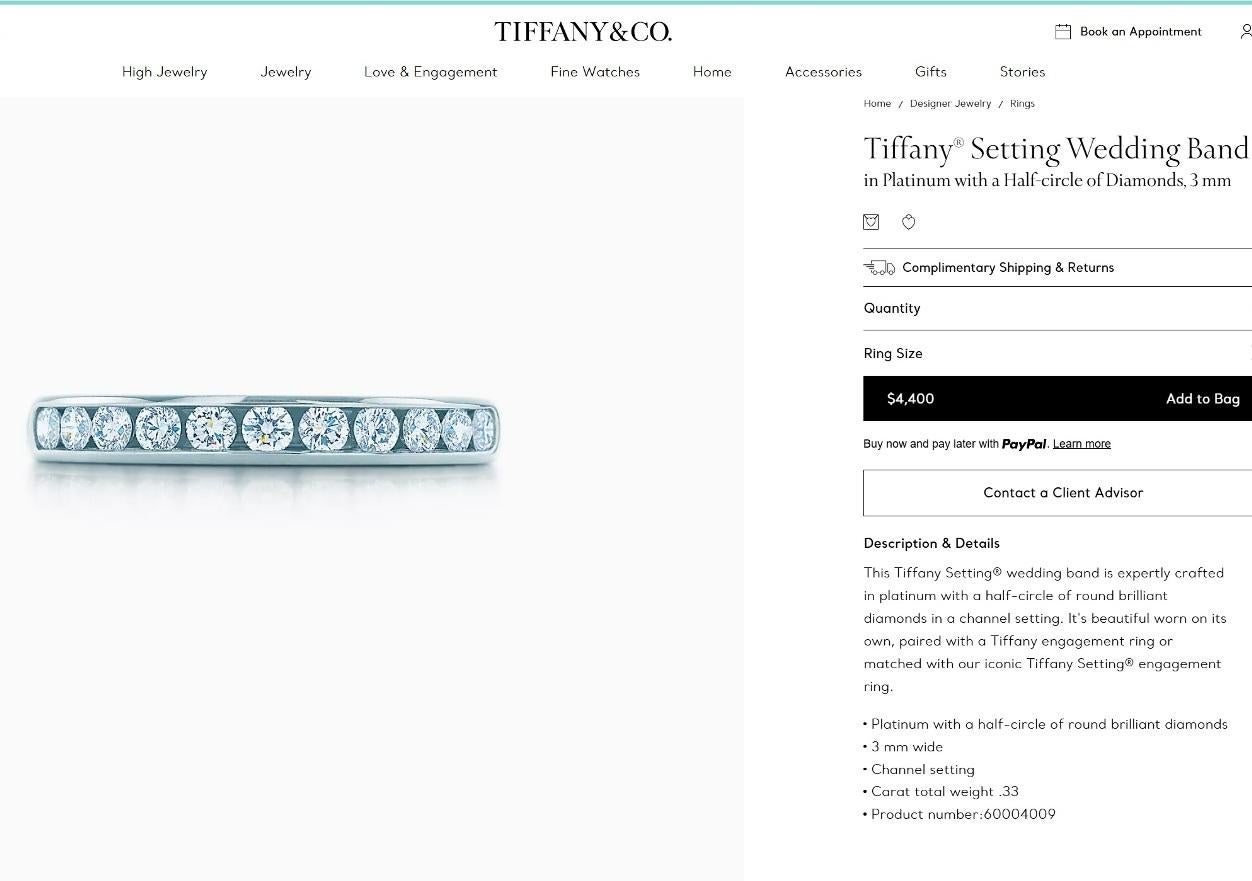 TIFFANY & Co. Platinum 3mm Half Circle Diamond Wedding Band Ring 4 For Sale 3