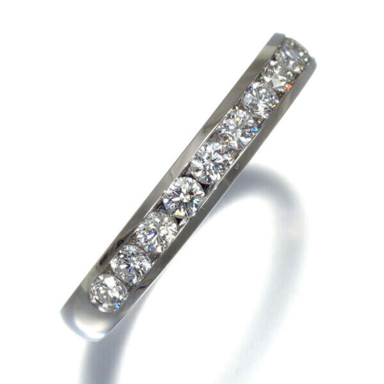 Round Cut TIFFANY & Co. Platinum 3mm Half Circle Diamond Wedding Band Ring 5.5 For Sale