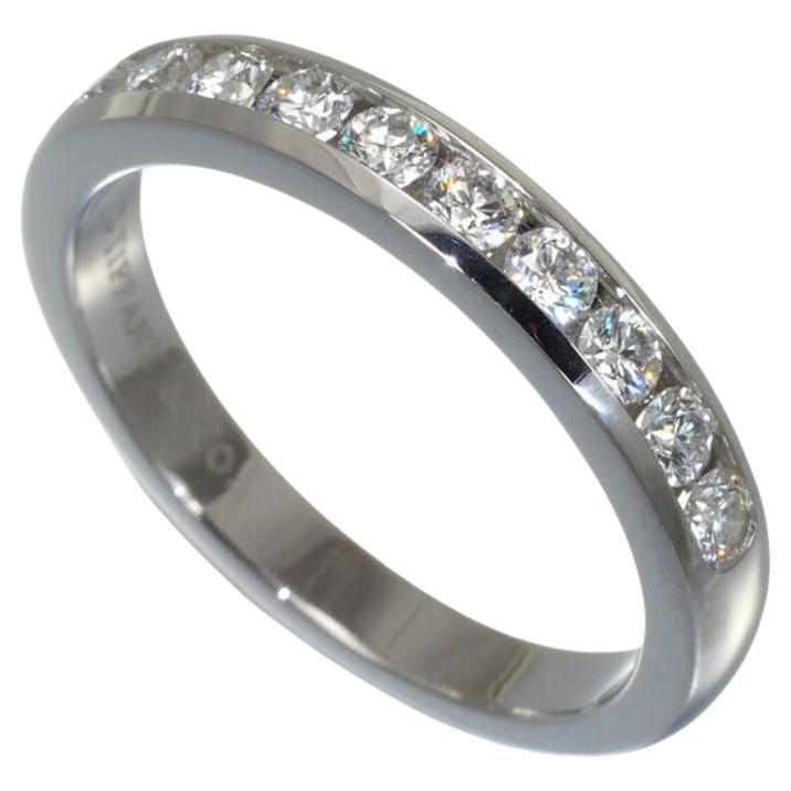 TIFFANY & Co. Platinum 3mm Half Circle Diamond Wedding Band Ring 5.5 For Sale