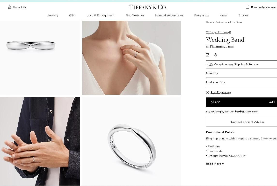 TIFFANY & Co. Platinum 3mm Harmony Wedding Band Ring 6 For Sale 3