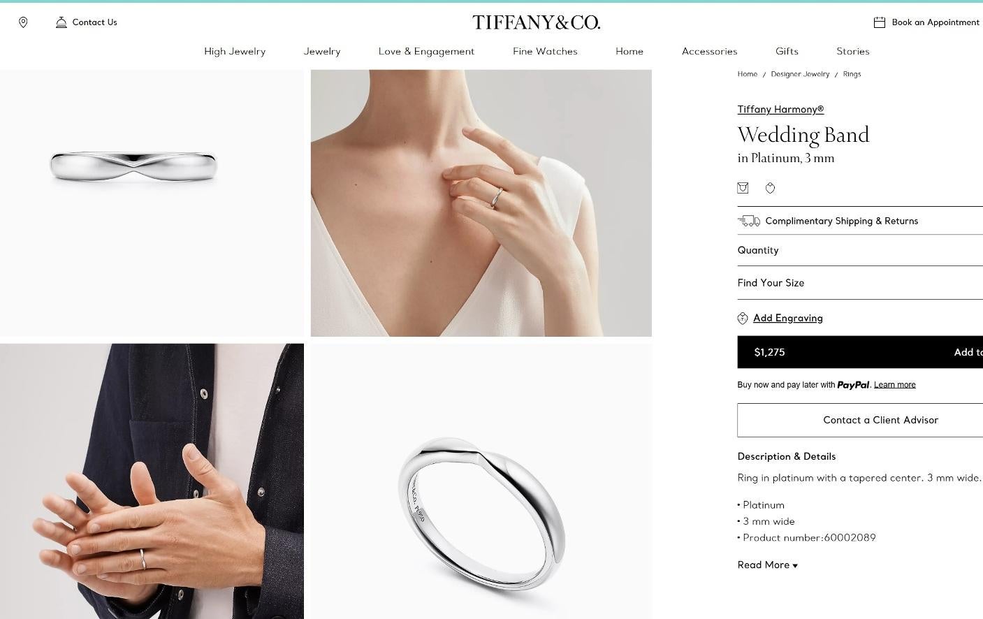 TIFFANY & Co. Anello Harmony in platino da 3 mm 7.5 in vendita 3