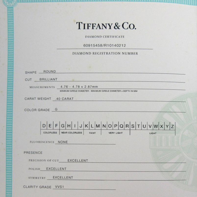 Tiffany & Co. Platin .40 Karat Diamant-Verlobungsring 4,5 (Rundschliff) im Angebot