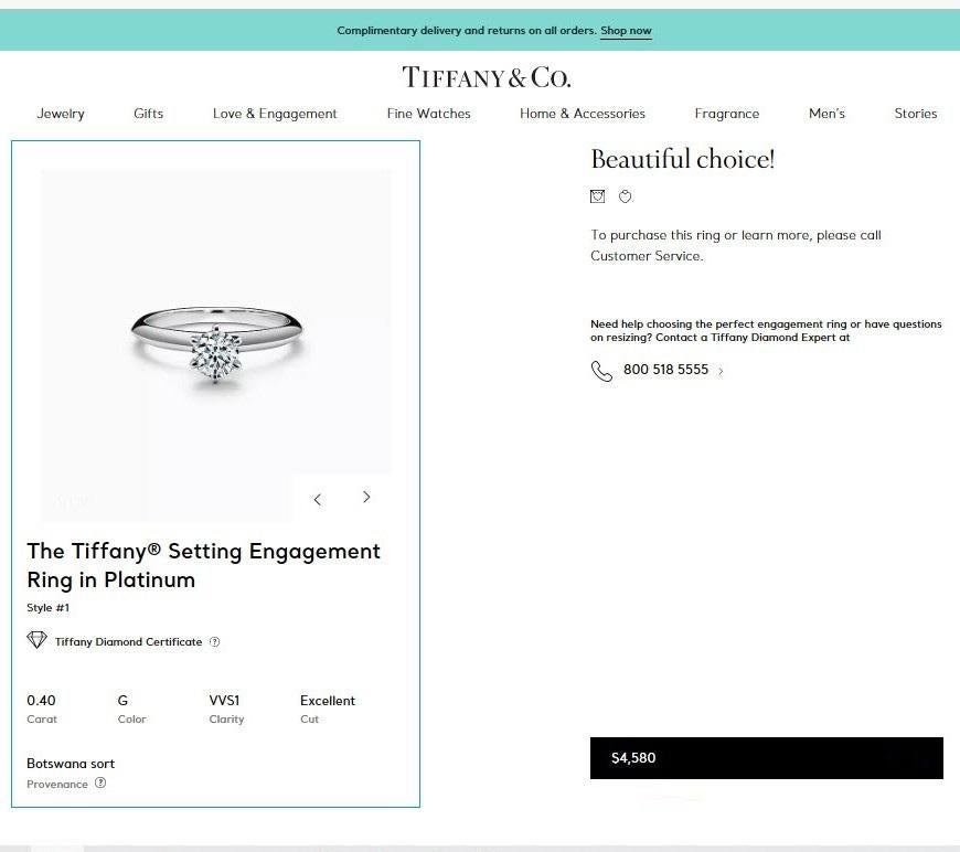 Round Cut Tiffany & Co. Platinum .40 Carat Diamond Engagement Ring For Sale