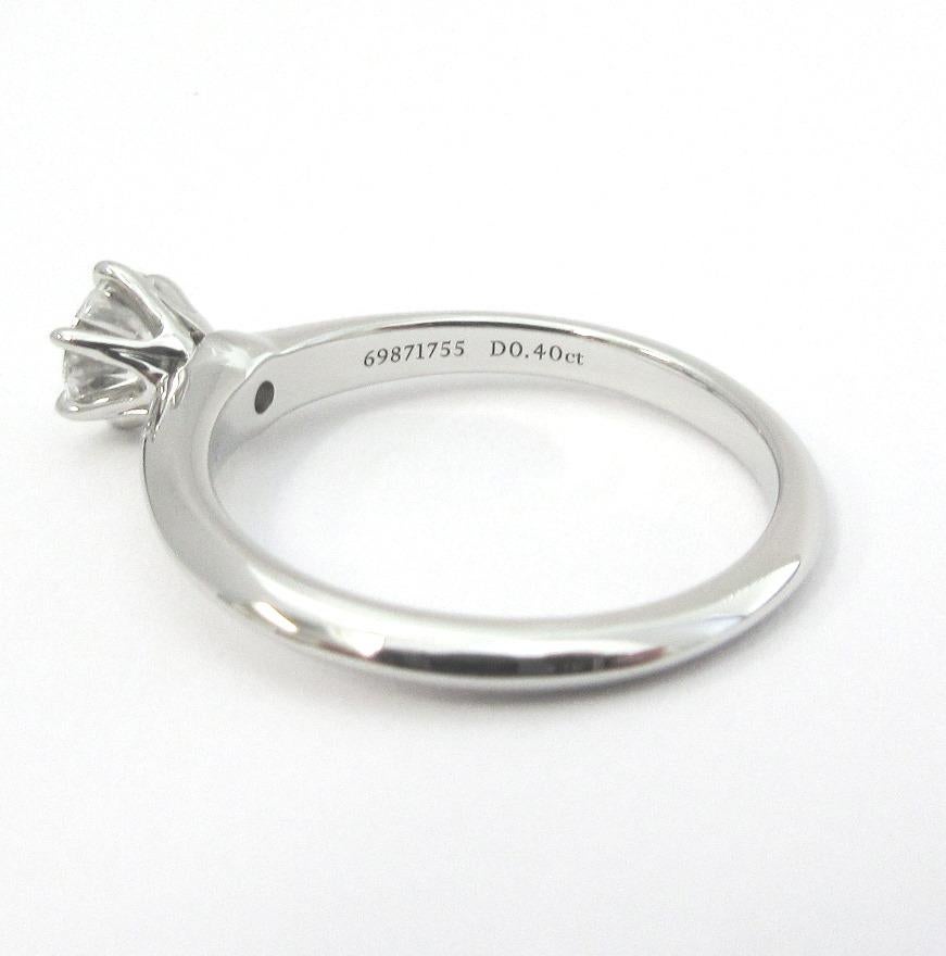 Round Cut Tiffany & Co. Platinum .40 Carat Diamond Engagement Ring 4.5 For Sale