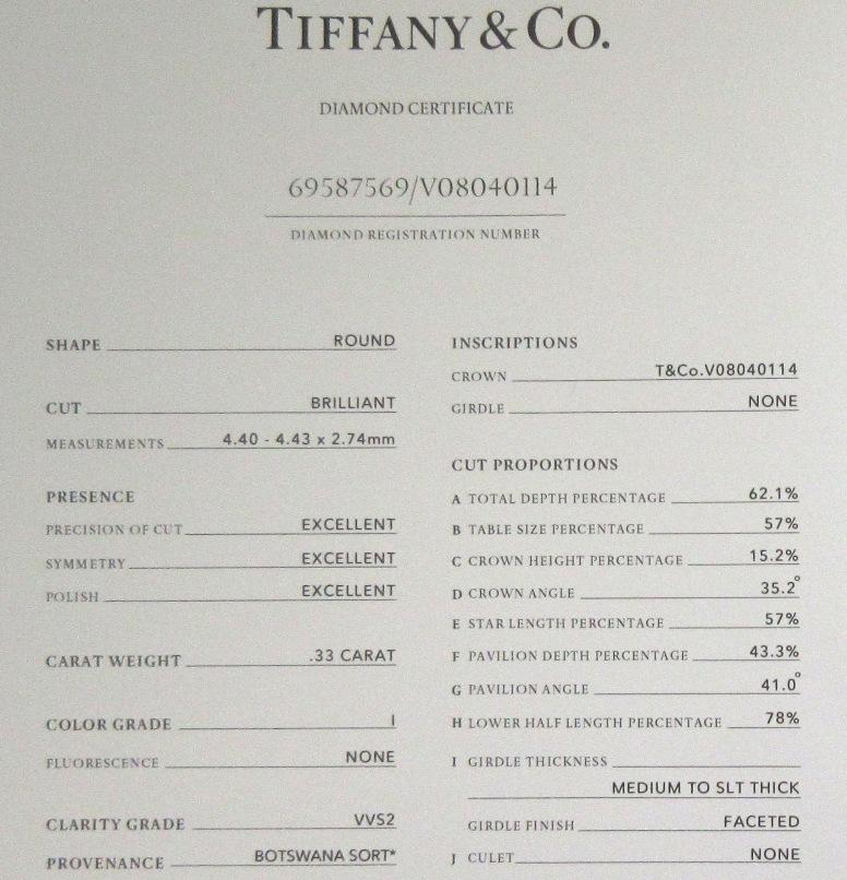 Tiffany & Co. Anello di fidanzamento in platino con diamante da 0,40 carati In condizioni ottime in vendita a Los Angeles, CA