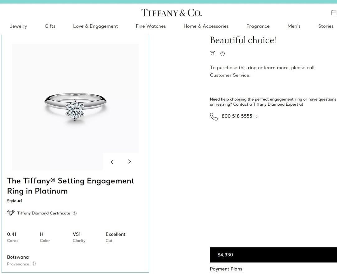 TIFFANY & Co. Platin Verlobungsring 6,5,41 Karat Diamant im Angebot 2