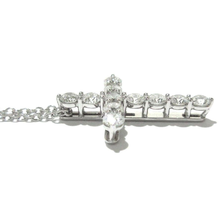 Round Cut TIFFANY & Co. Platinum .42ct Diamond Cross Pendant Necklace 