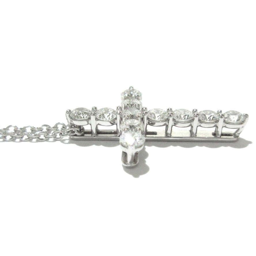 Round Cut TIFFANY & Co. Platinum .42ct Diamond Cross Pendant Necklace For Sale