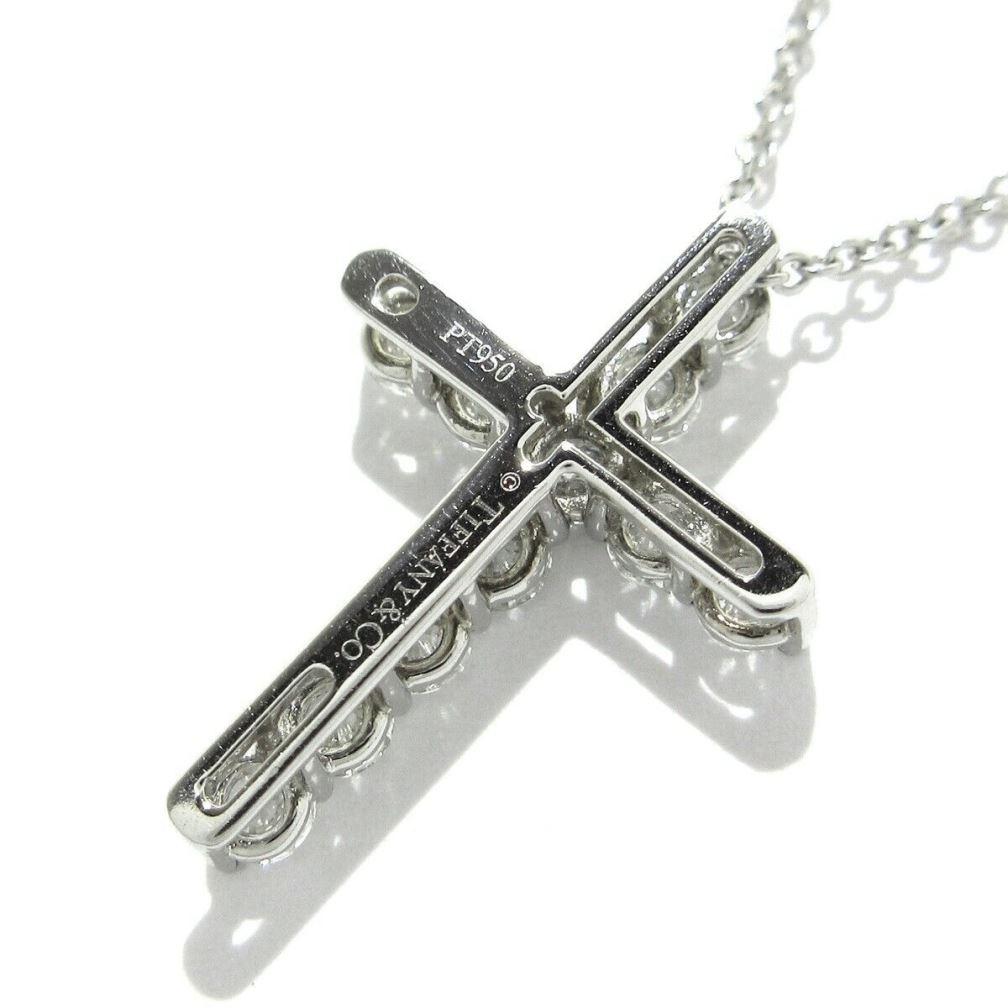 Round Cut TIFFANY & Co. Platinum .42ct Diamond Cross Pendant Necklace  For Sale