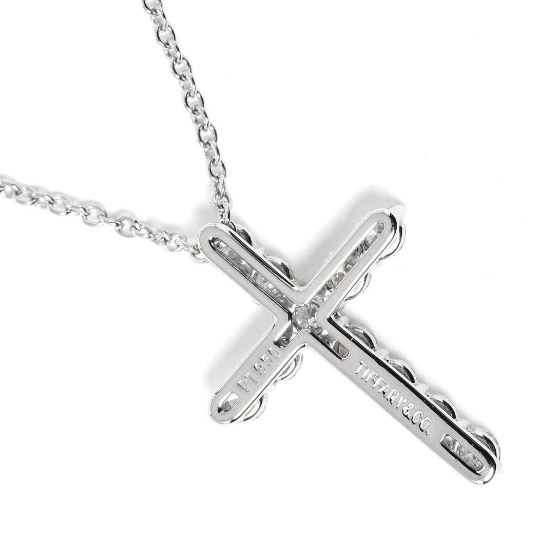 Round Cut TIFFANY & Co. Platinum .42ct Diamond Cross Pendant Necklace  For Sale