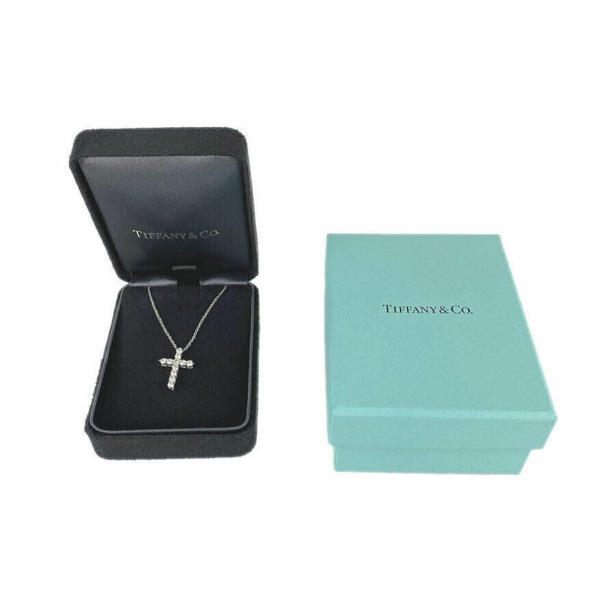 Round Cut TIFFANY & Co. Platinum .42ct Diamond Cross Pendant Necklace