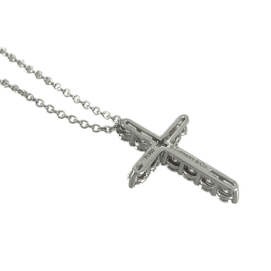 TIFFANY & Co. Platinum .42ct Diamond Cross Pendant Necklace  In Excellent Condition For Sale In Los Angeles, CA