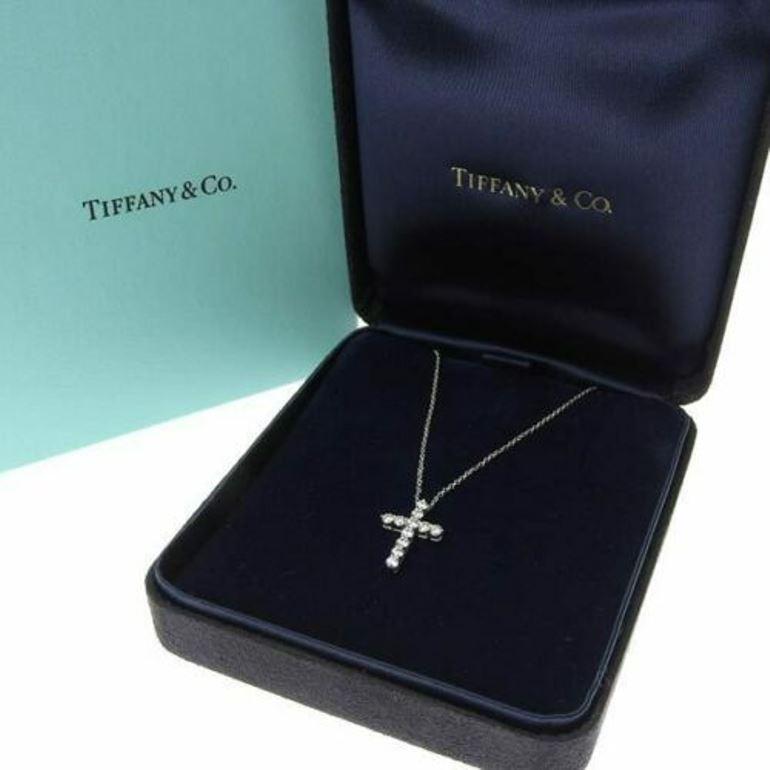 Women's TIFFANY & Co. Platinum .42ct Diamond Cross Pendant Necklace For Sale