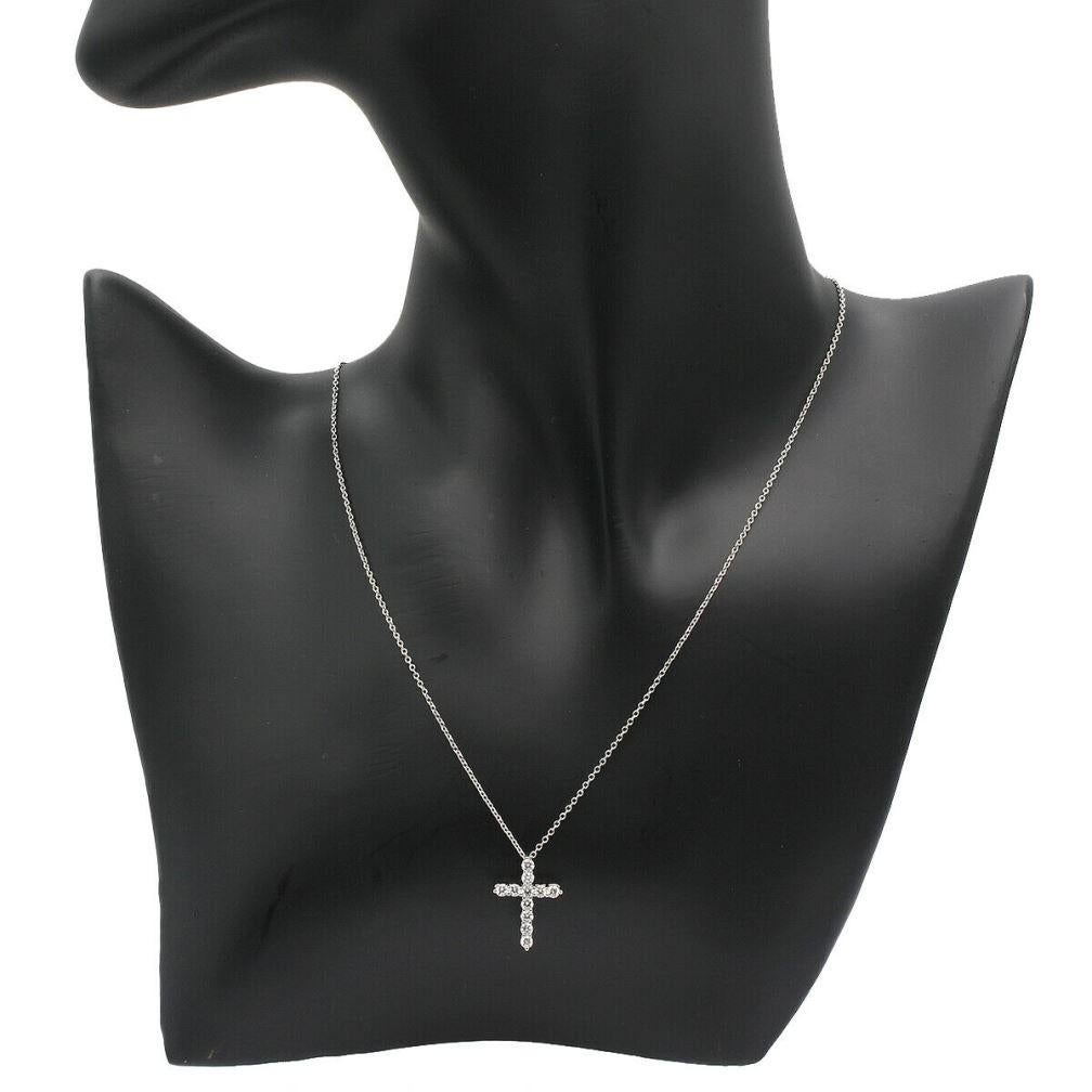 TIFFANY & Co. Platinum .42ct Diamond Cross Pendant Necklace In Excellent Condition For Sale In Los Angeles, CA