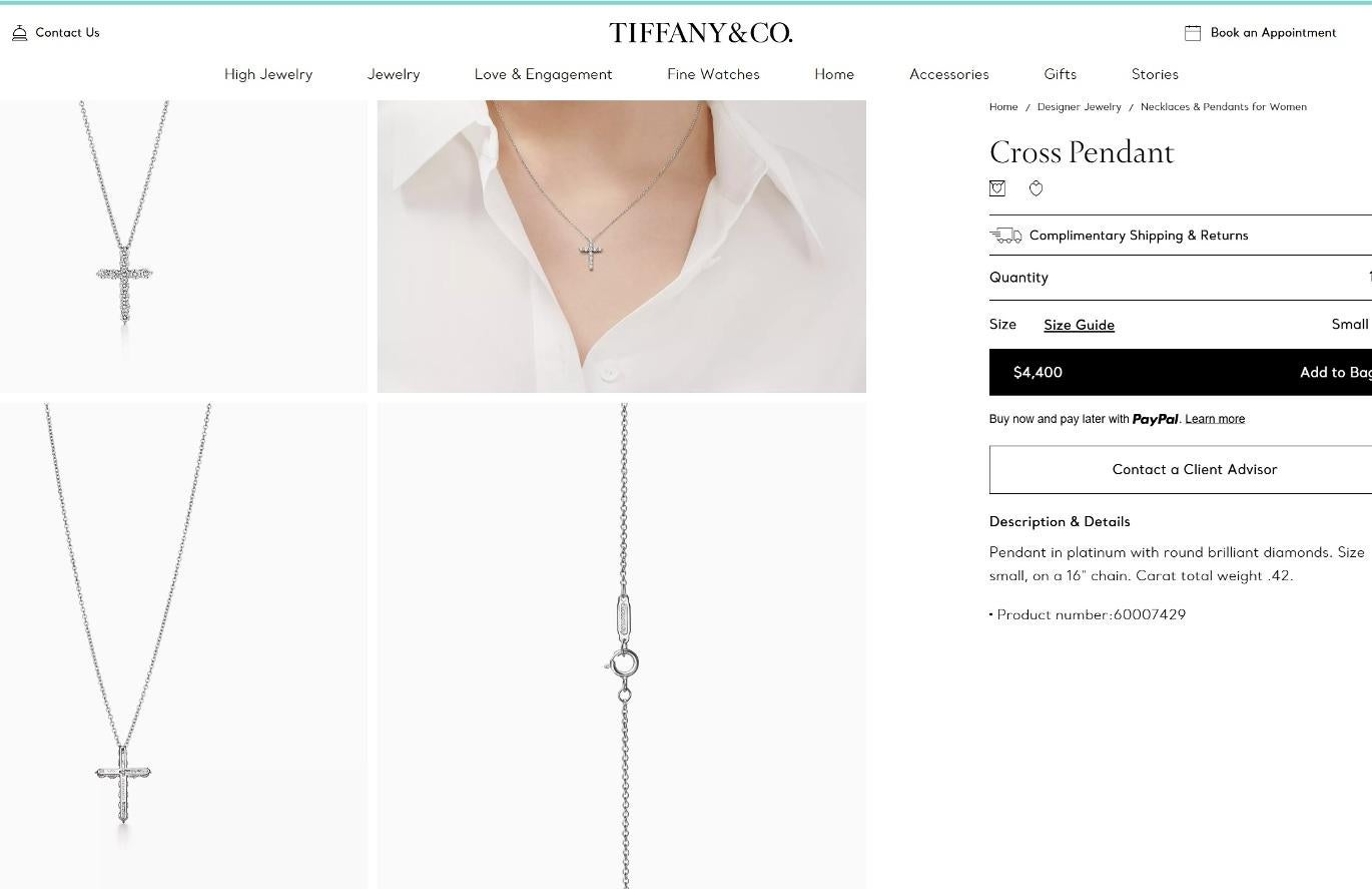 TIFFANY & Co. Collier croix en platine avec diamant de 0,42ct en vente 2