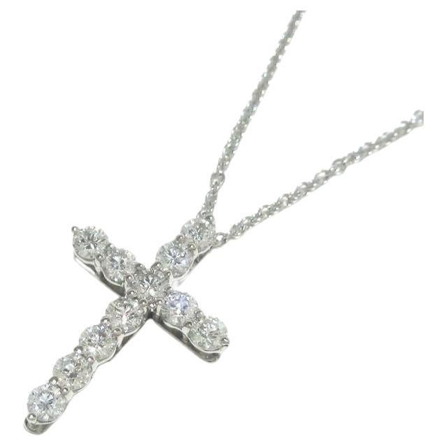 TIFFANY & Co. Platinum .42ct Diamond Cross Pendant Necklace  For Sale