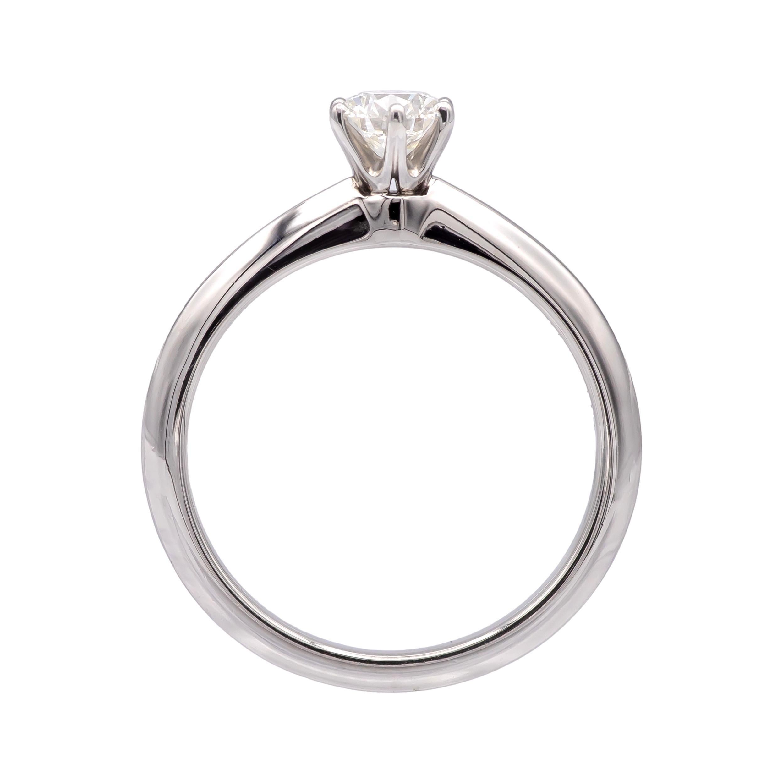 Women's Tiffany & Co. Platinum .43 ct. Solitaire Round Diamond Engagement Ring H VVS2 For Sale