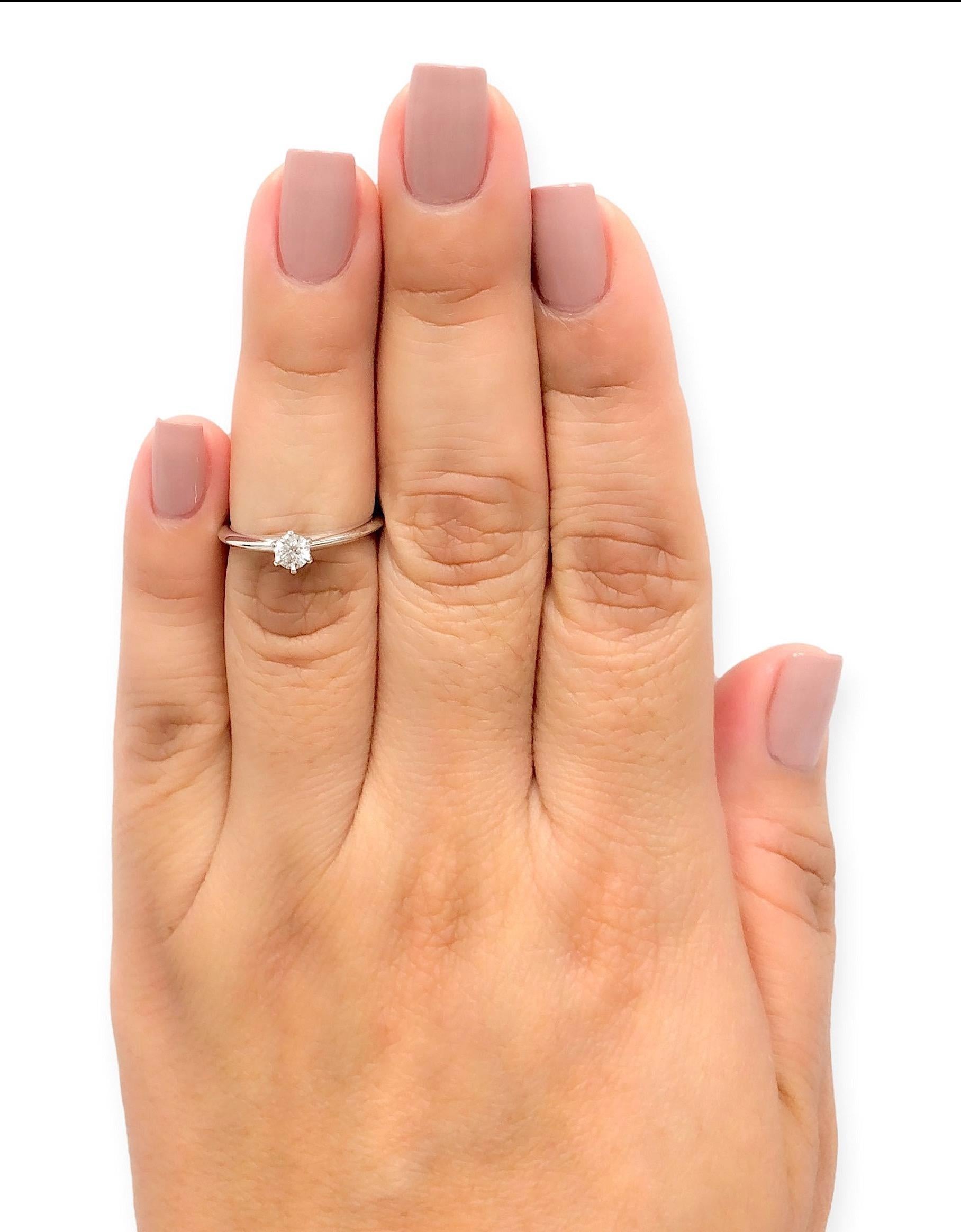 Tiffany & Co. Platinum .43 ct. Solitaire Round Diamond Engagement Ring H VVS2 For Sale 2