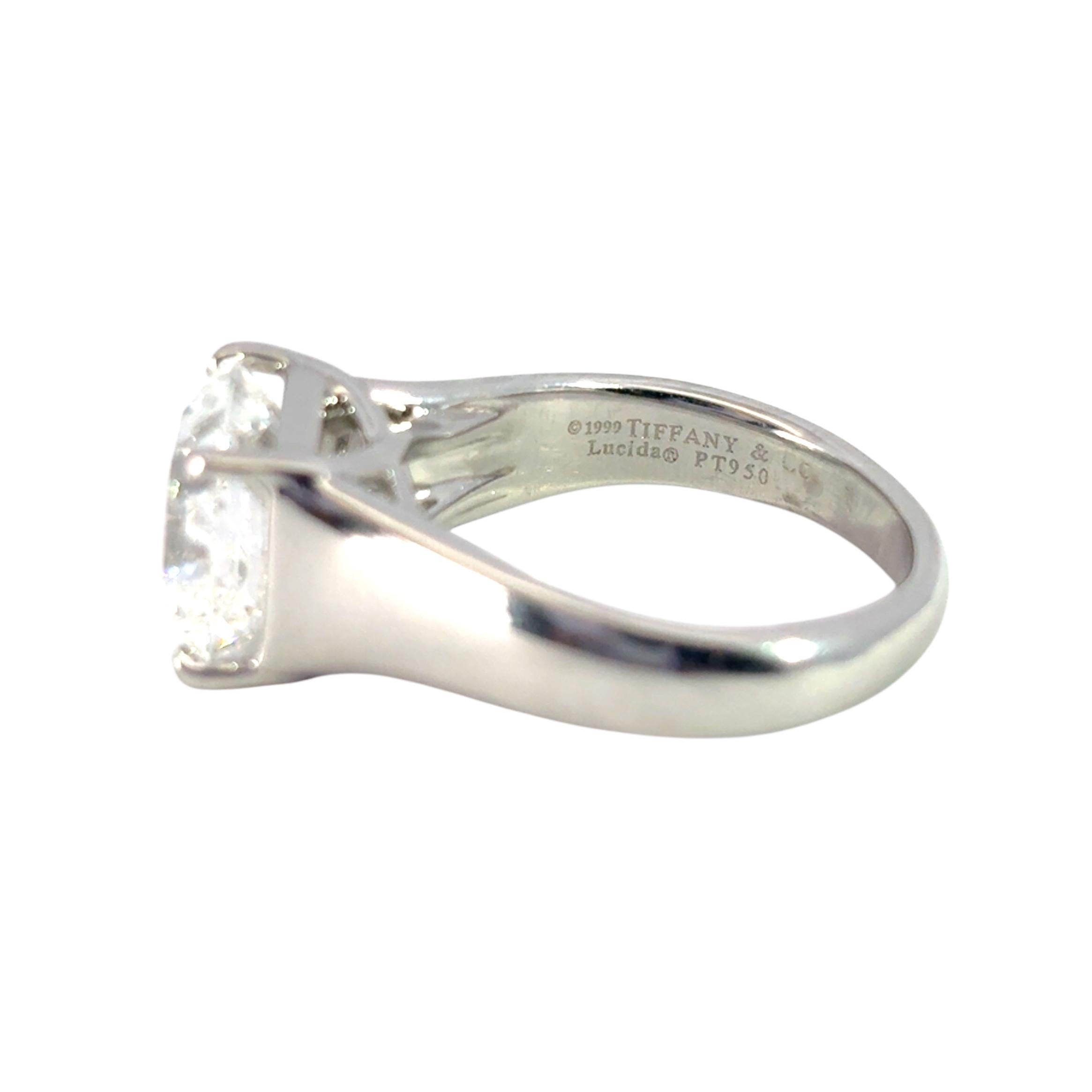 Tiffany & Co. Platinum 4.30ct Natural Radiant Lucida Diamond Engagement Ring For Sale 2