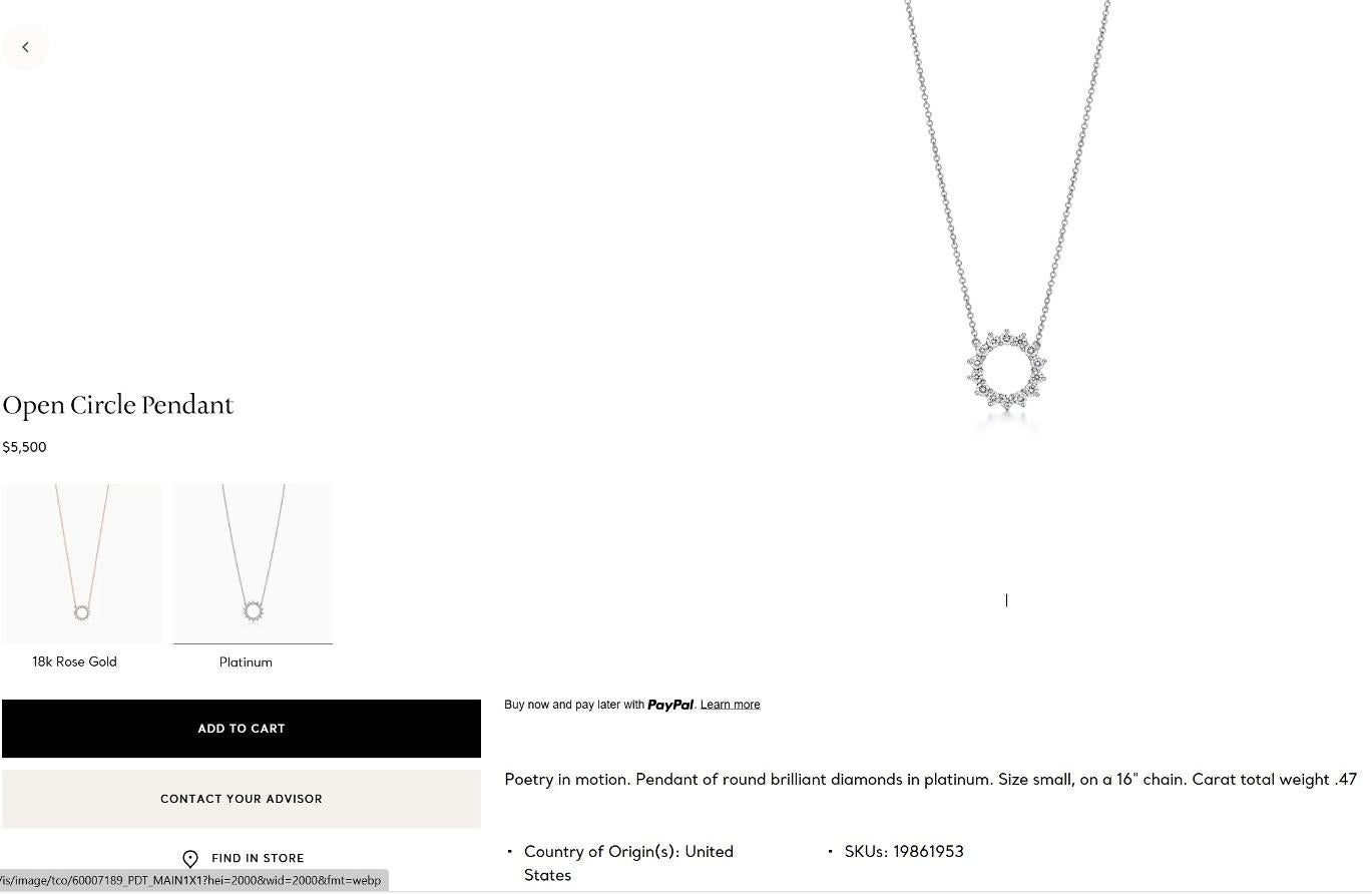 TIFFANY & Co. Collier en platine avec pendentif en forme de cercle ouvert et diamant de 0,47ct en vente 6