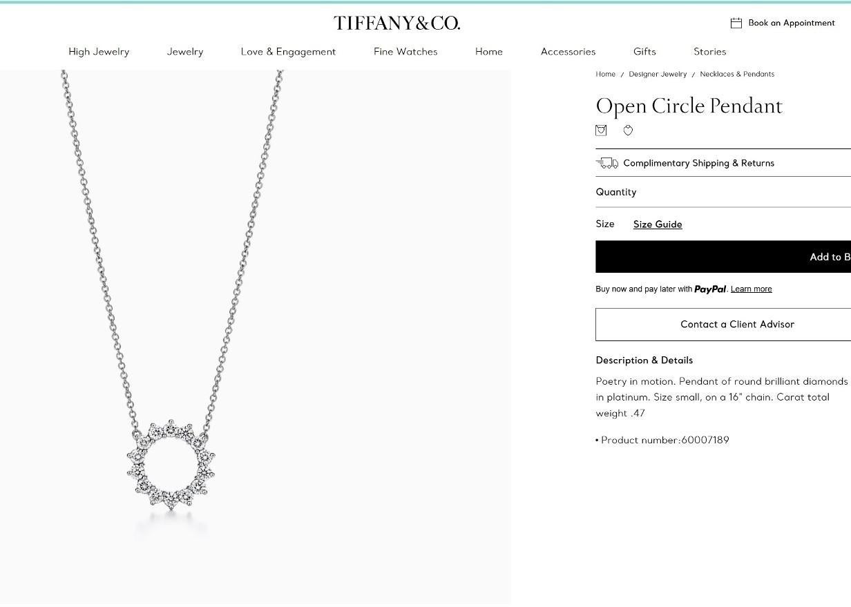 TIFFANY & Co. Collier en platine avec pendentif en forme de cercle ouvert et diamant de 0,47ct en vente 7