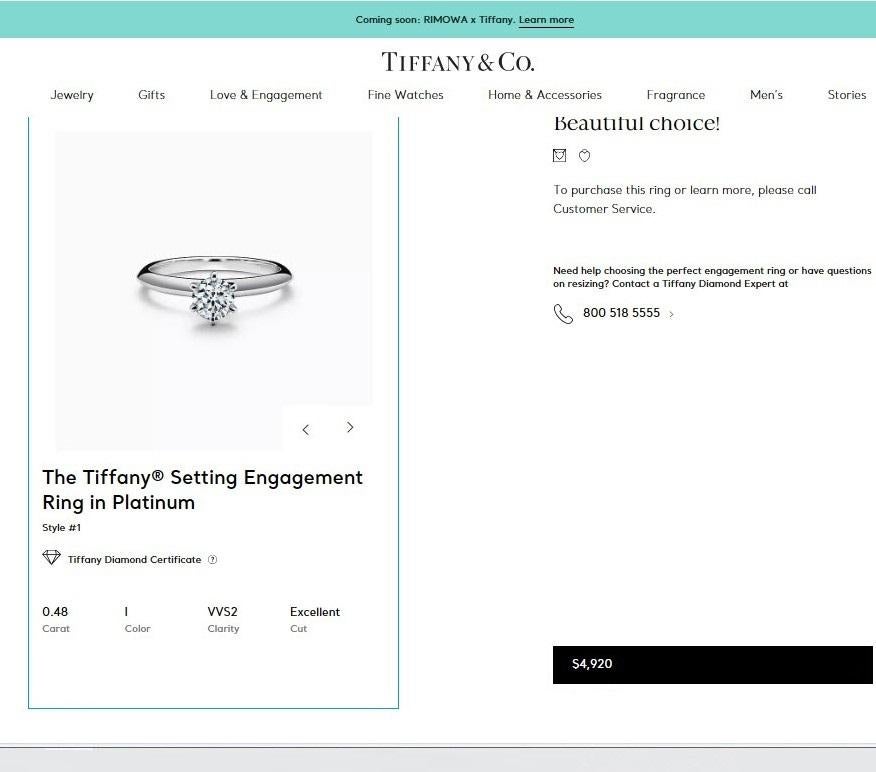 TIFFANY & Co. Platinum .48ct Diamond Engagement Ring 5.5 For Sale 3