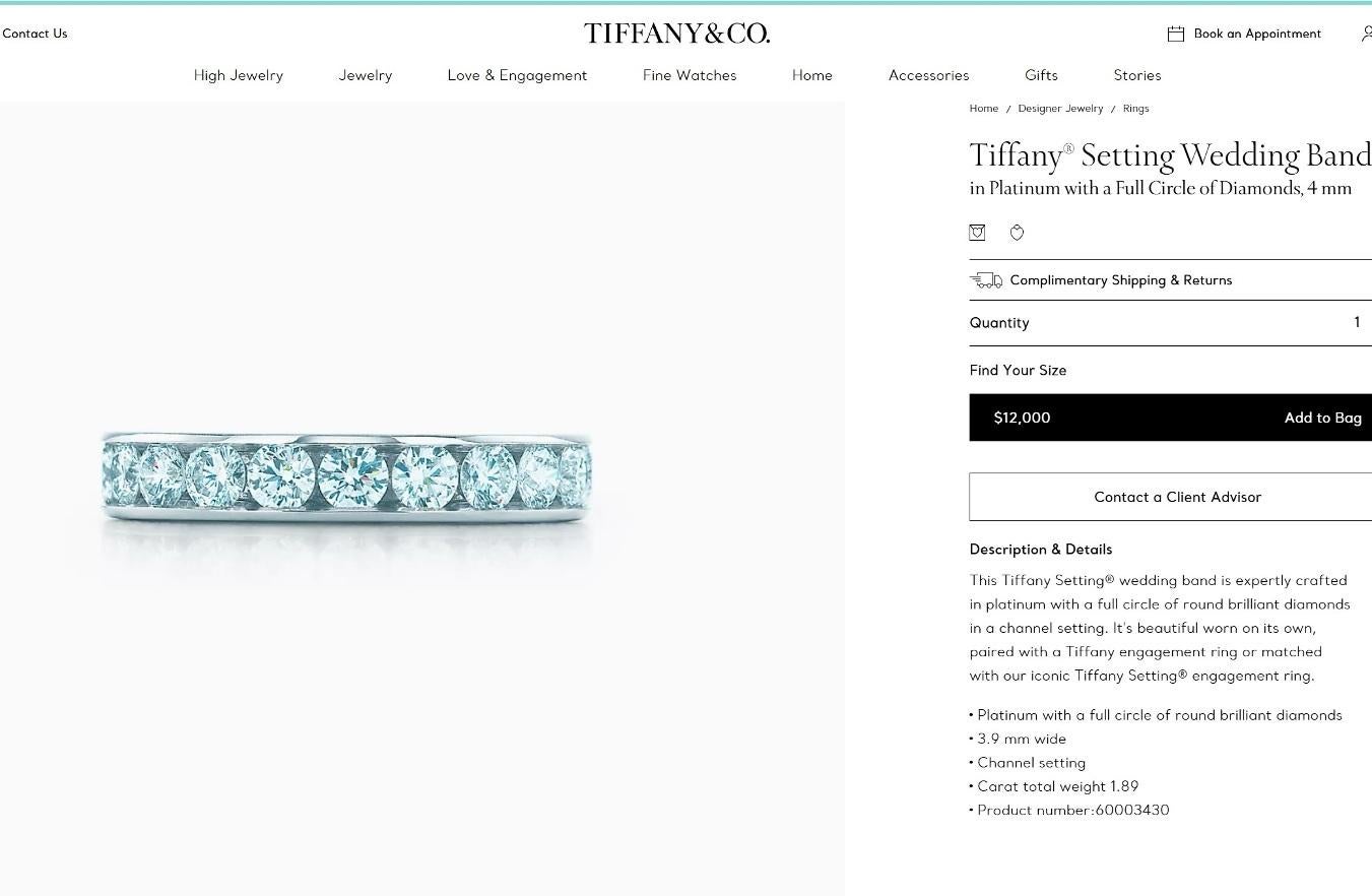 TIFFANY & Co. Anillo de platino con diamantes en círculo completo de 4 mm 5,5 Nuevo 2