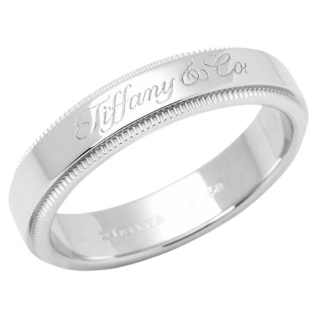 TIFFANY 
Co. Platinum 4mm Milgrain Notes Wedding Band Ring 8.5 For Sale