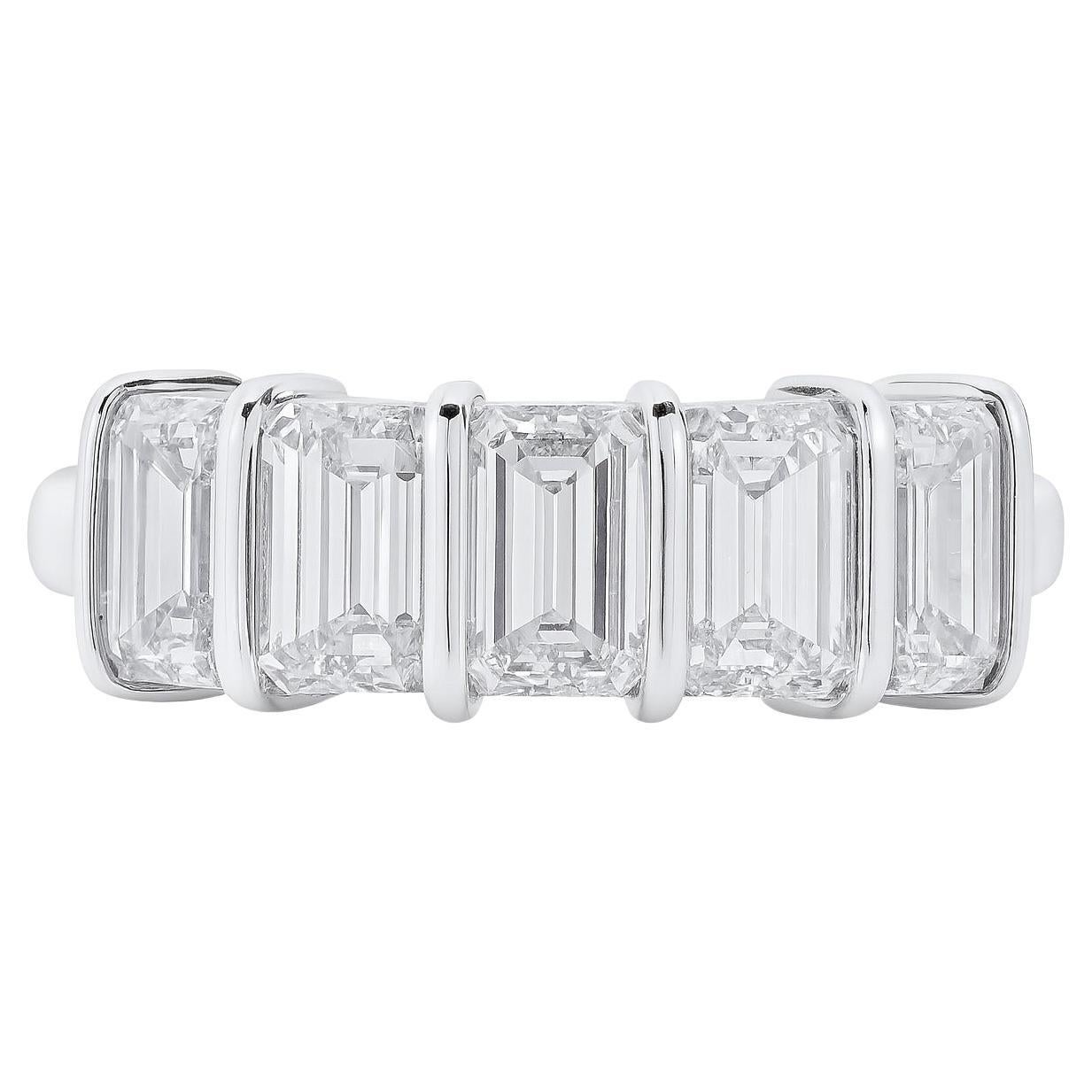 Tiffany & Co. Platinum 5-Stone Emerald Cut Diamond Ring Band For Sale