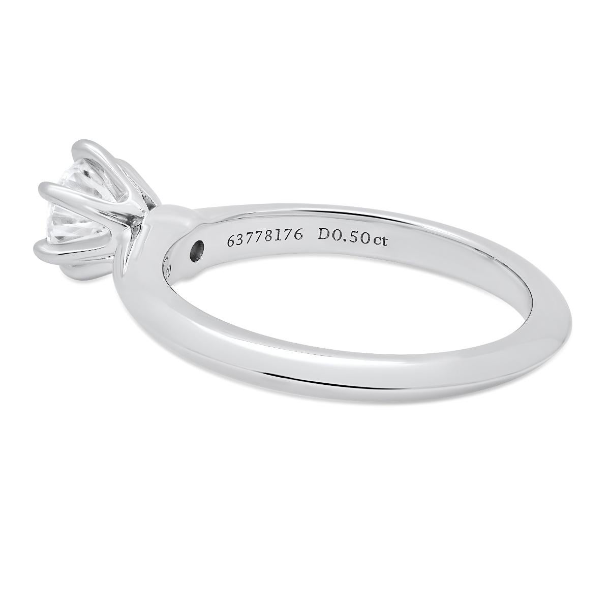 Women's TIFFANY & Co. Platinum .50ct Diamond Engagement Ring 4.75 For Sale