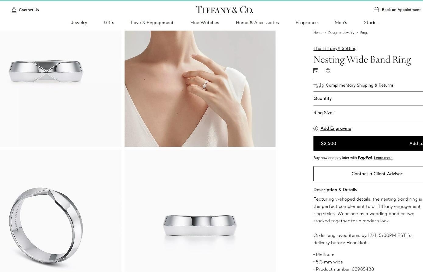 TIFFANY & Co. Platinum 5.3mm Nesting Wide Band Ring 8.5 For Sale 3