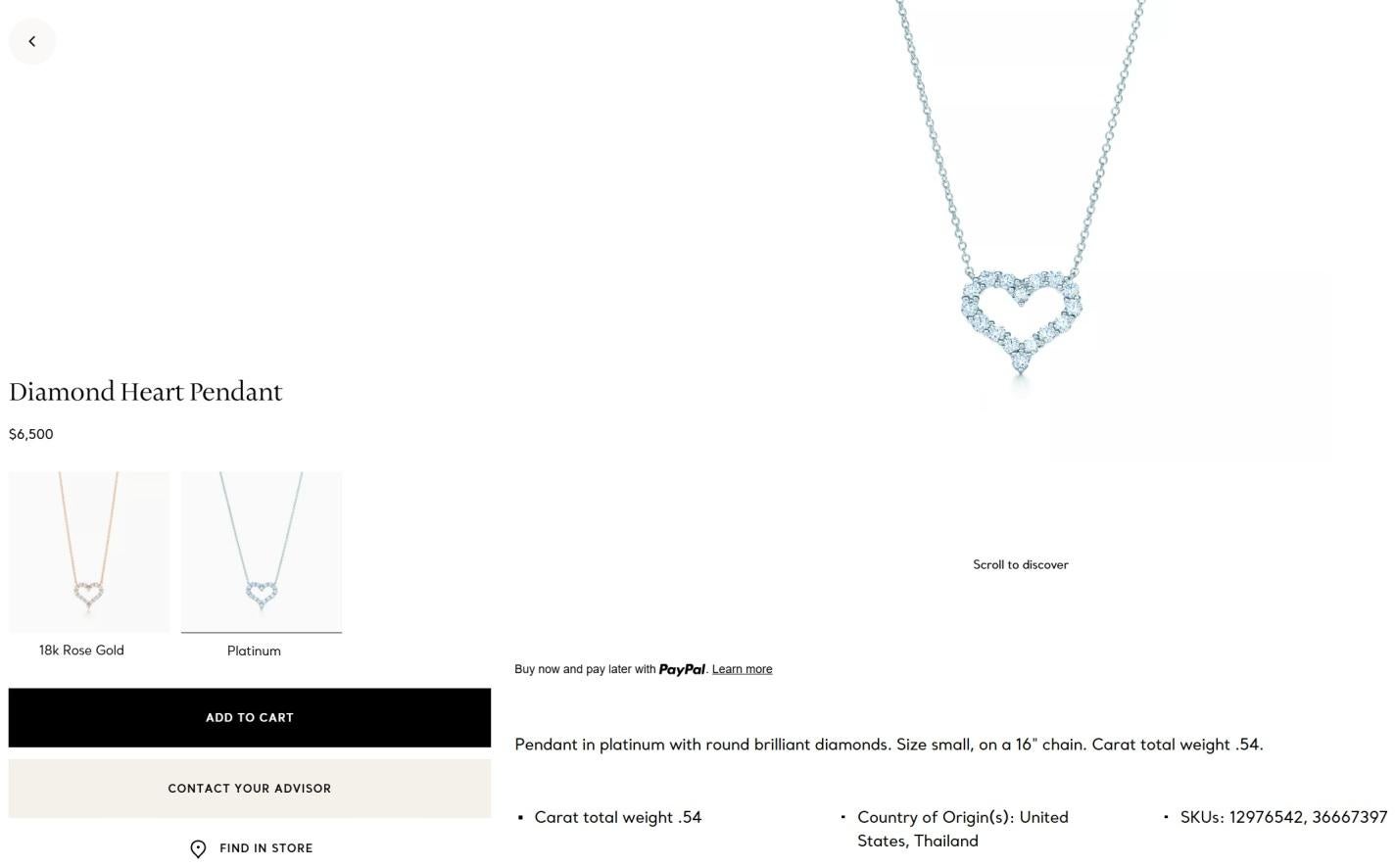 TIFFANY & Co. Collier en platine avec pendentif en forme de cœur et diamant de 54ct en vente 6