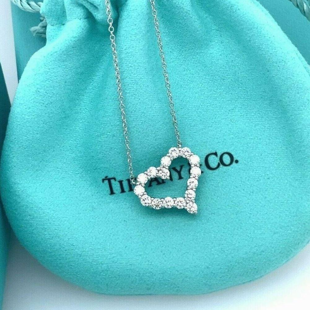 Round Cut TIFFANY & Co. Platinum .54ct Diamond Heart Pendant Necklace  For Sale