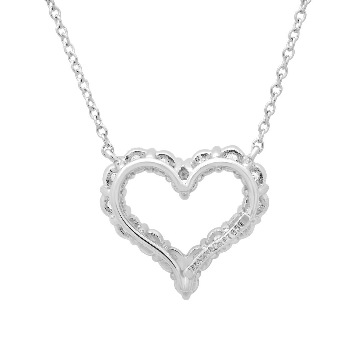 Round Cut TIFFANY & Co. Platinum .54ct Diamond Heart Pendant Necklace For Sale