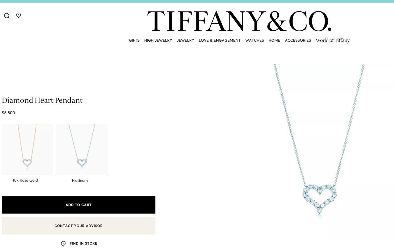 TIFFANY & Co. Collier en platine avec pendentif en forme de cœur et diamant de 54ct en vente 1