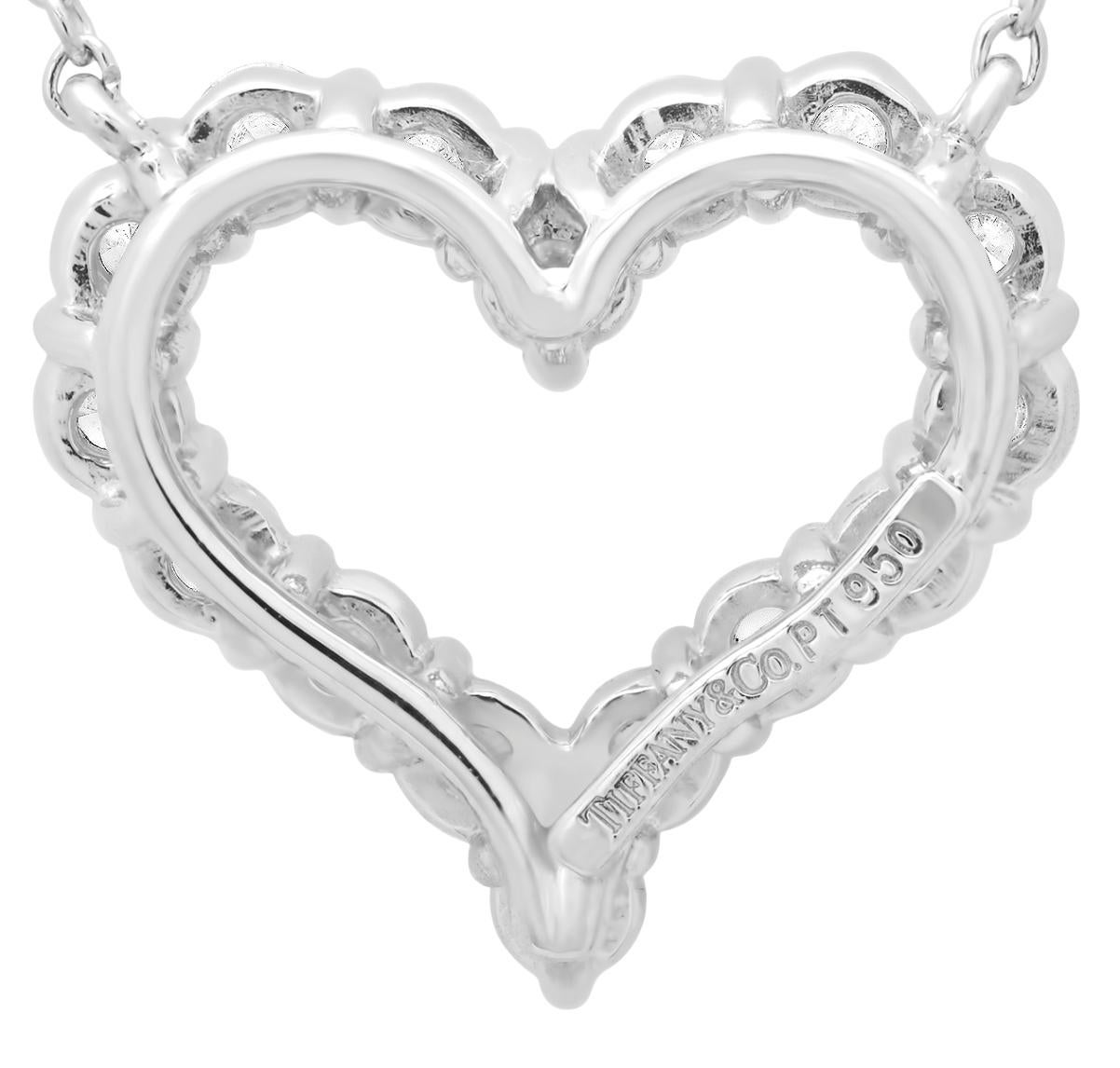 TIFFANY & Co. Platinum .54ct Diamond Heart Pendant Necklace In Excellent Condition For Sale In Los Angeles, CA