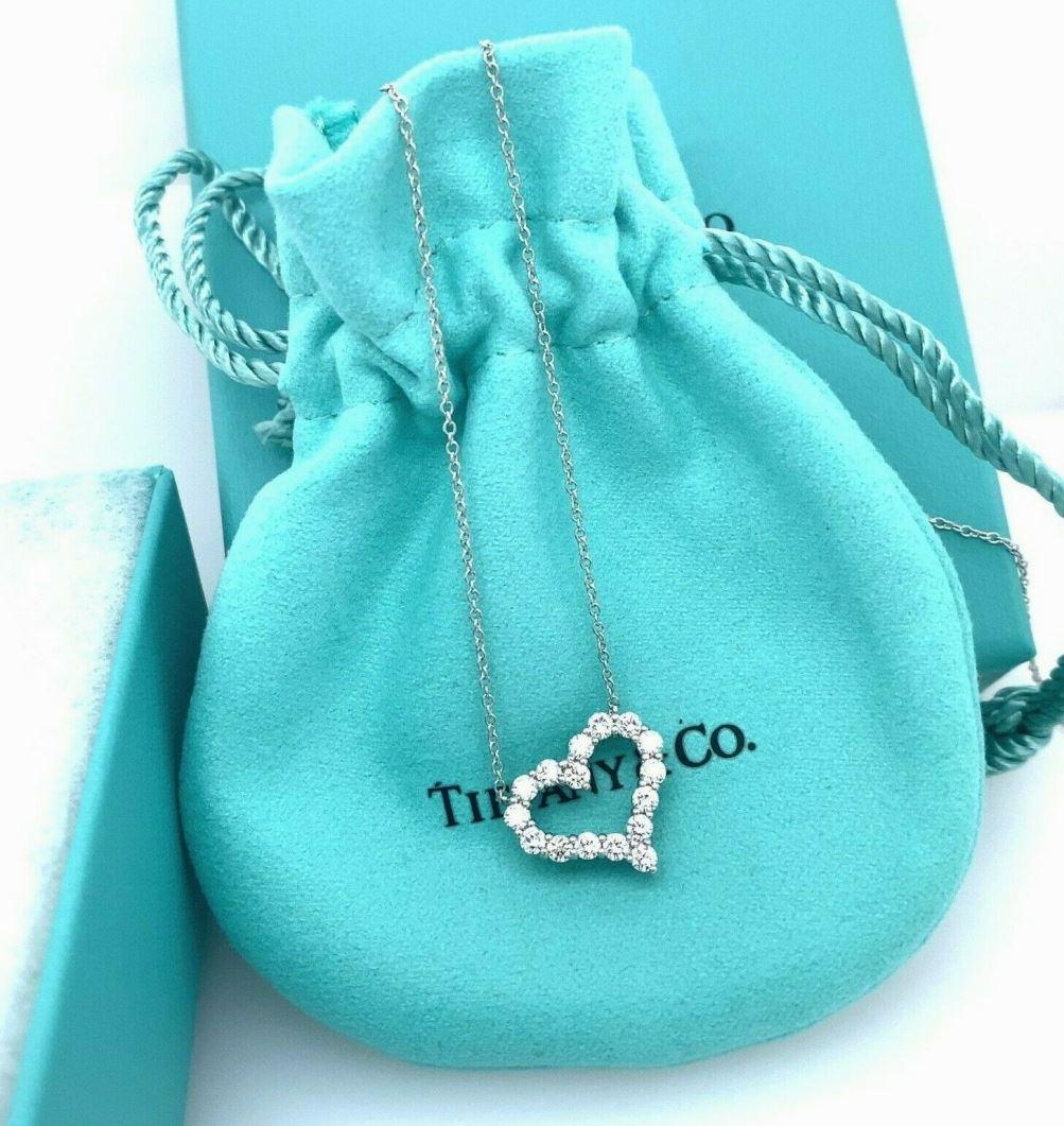 TIFFANY & Co. Platinum .54ct Diamond Heart Pendant Necklace For Sale 1