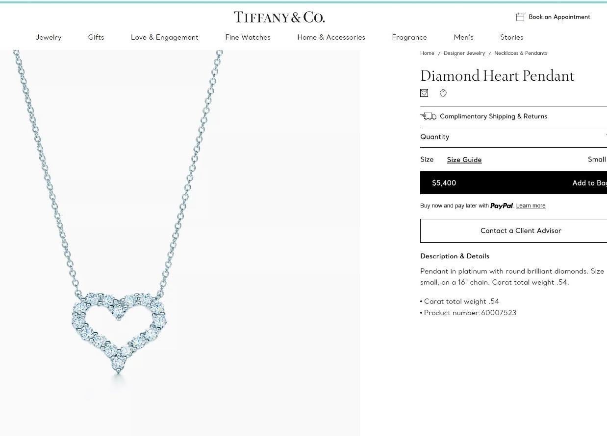 TIFFANY & Co. Platinum .54ct Diamond Heart Pendant Necklace  For Sale 4