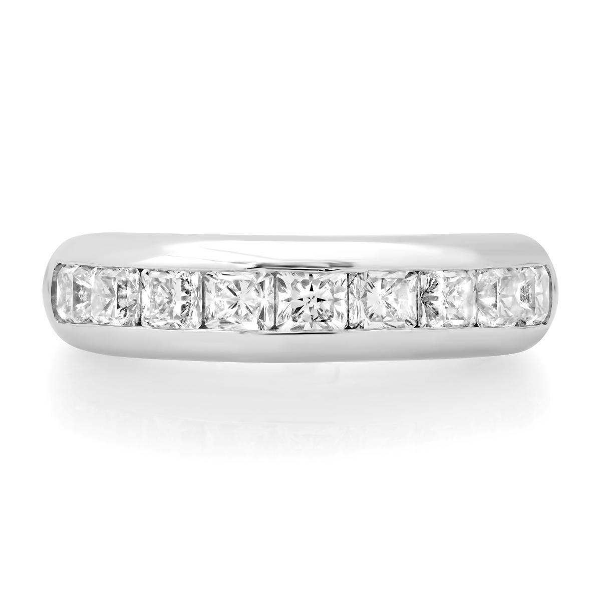 TIFFANY & Co. Platinum 5mm Half Circle Lucida Diamond Band Ring 5 

Metal: Platinum  
Size: 5 
Band Width: 5mm, the widest version Lucida diamond band
Weight: 7.30 grams
Diamond: 9 Lucida cut diamonds, carat total weight 1.20 approx., F-G color,