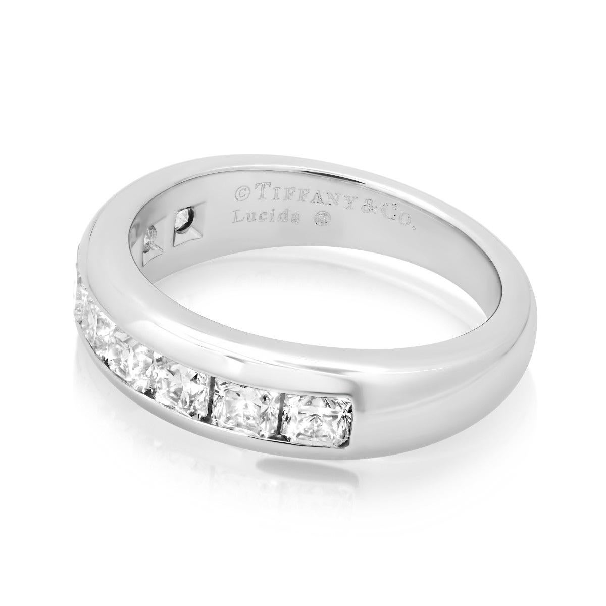 Women's TIFFANY & Co. Platinum 5mm Half Circle Lucida Diamond Band Ring 5 For Sale