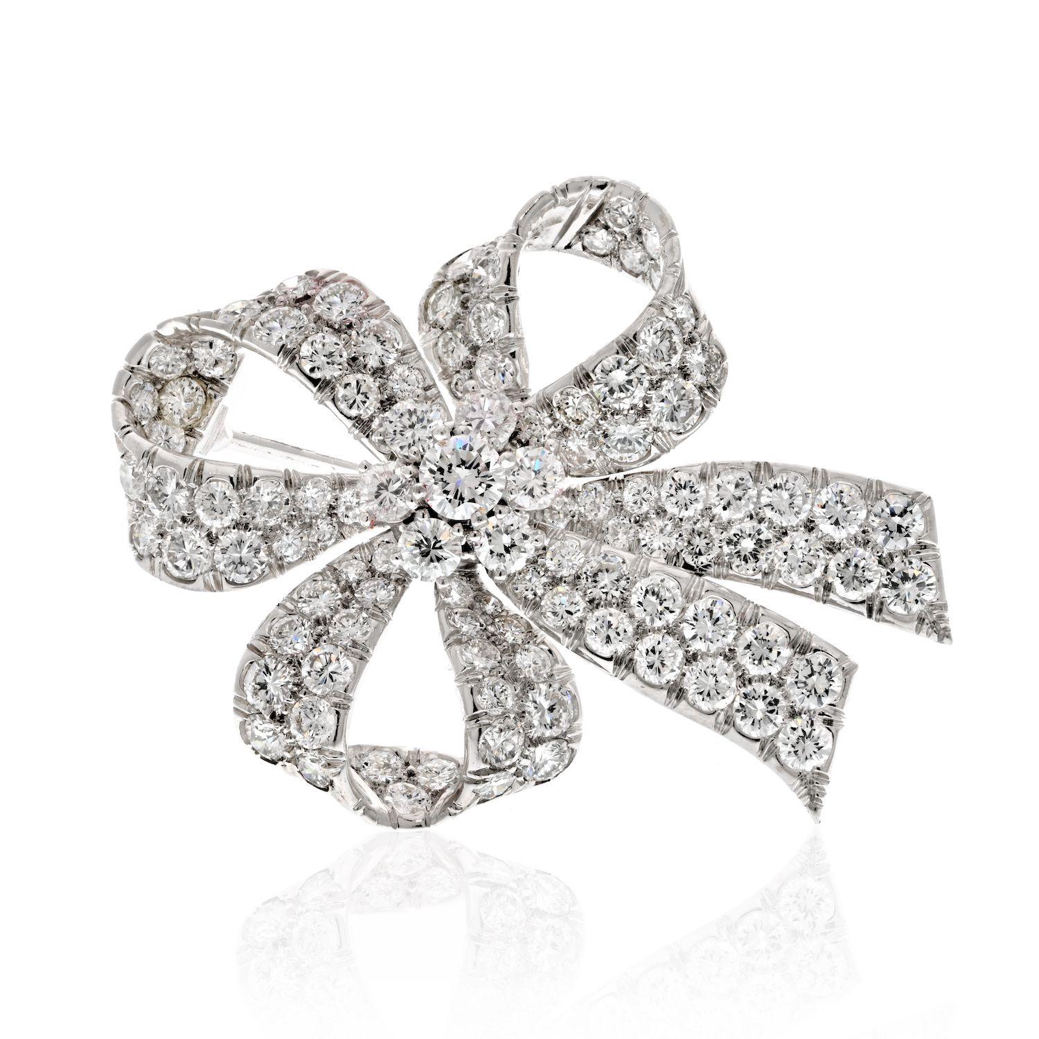 Women's Tiffany & Co. Platinum 6.00 Carat Diamond Bow Ribbon Ladies Brooch
