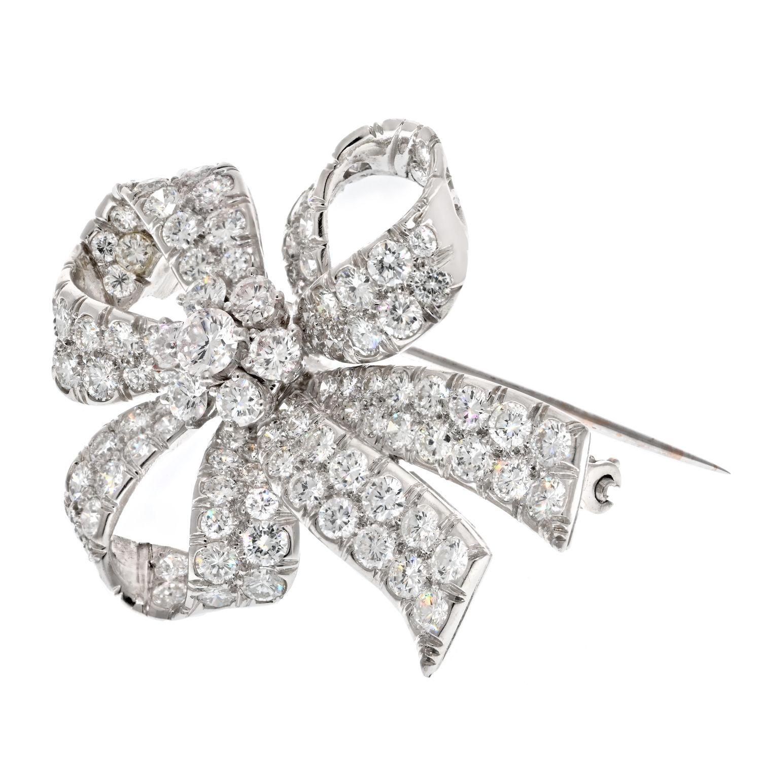 Tiffany & Co. Platinum 6.00 Carat Diamond Bow Ribbon Ladies Brooch 1