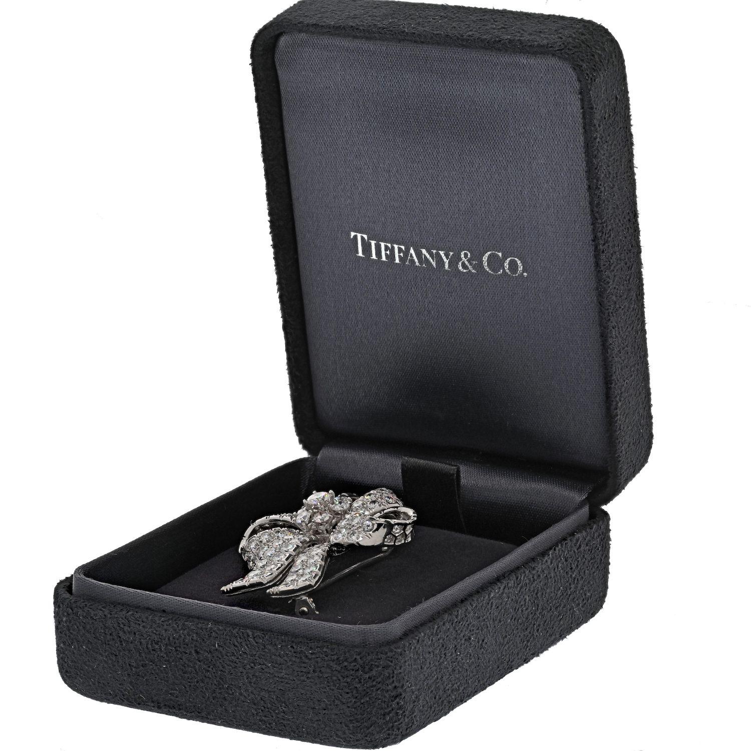 Tiffany & Co. Platinum 6.00 Carat Diamond Bow Ribbon Ladies Brooch 2