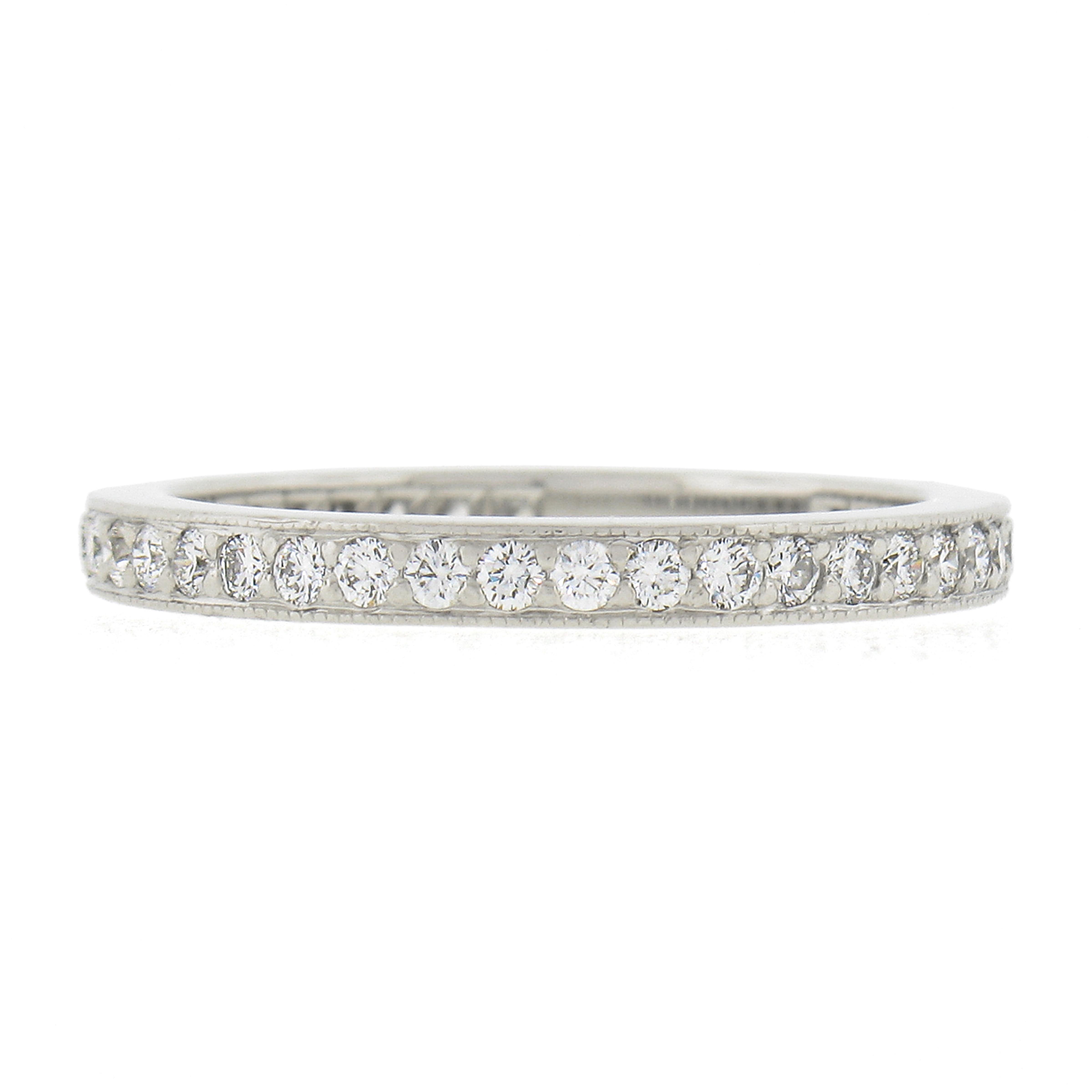 Tiffany & Co. Platinum .60ct Pave Set Diamond Eternity Stack Wedding Band Ring In Good Condition In Montclair, NJ