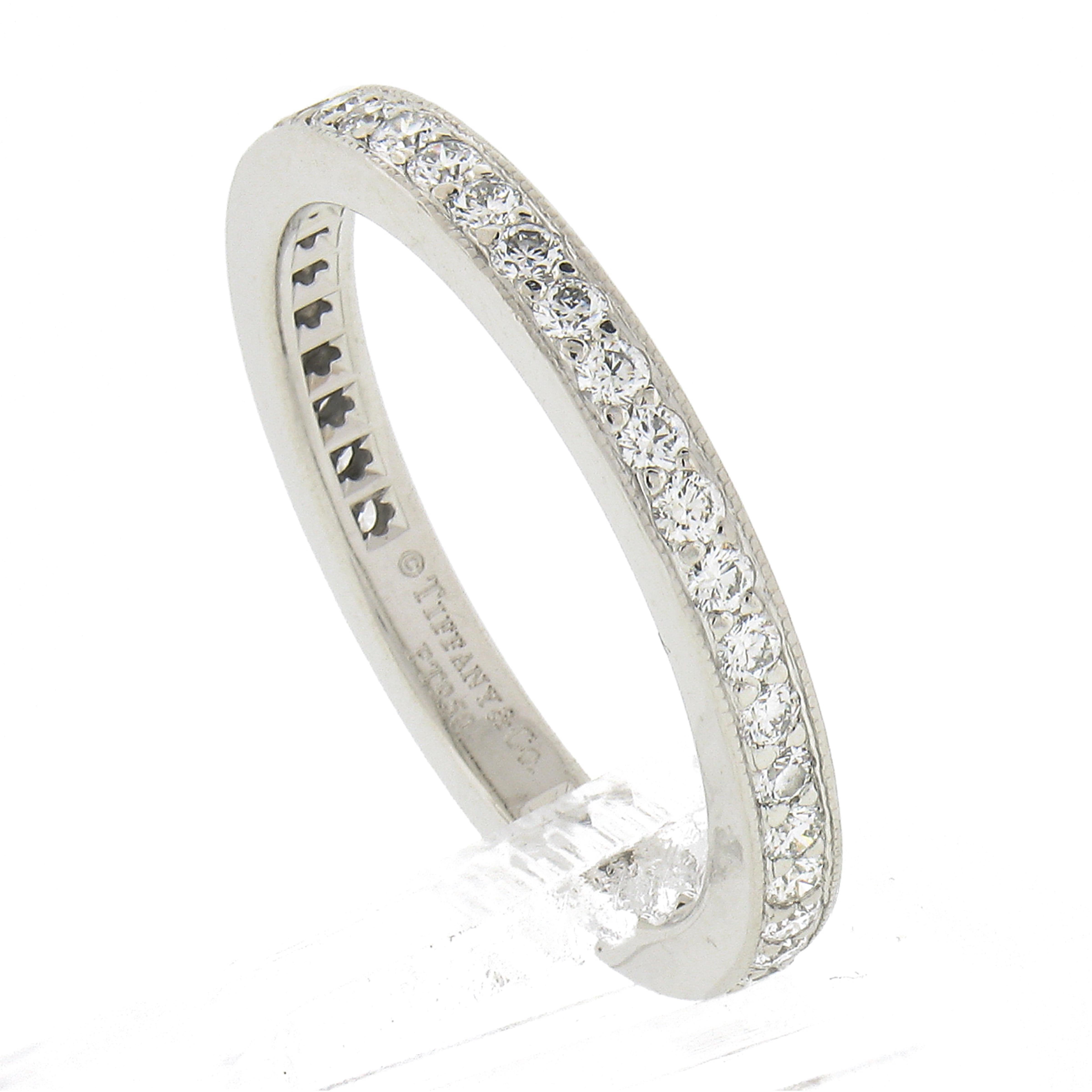 Tiffany & Co. Platinum .60ct Pave Set Diamond Eternity Stack Wedding Band Ring 1